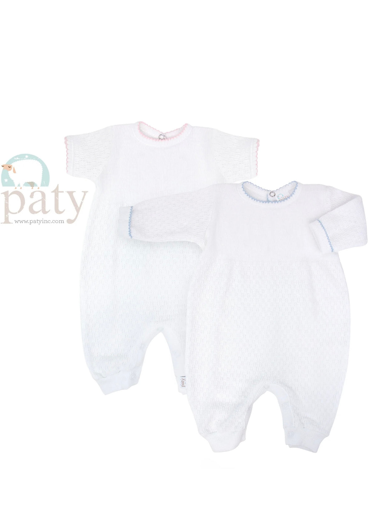 Paty Knit Romper Long Sleeve with Blue Trim