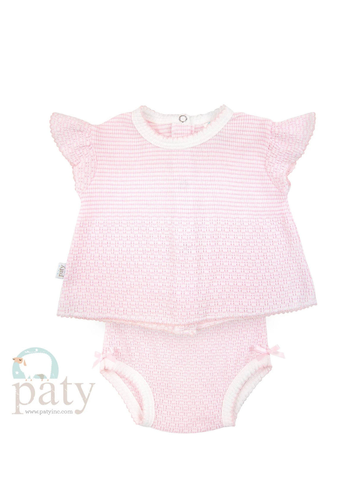 Paty Knit 2pc Flutter Sleeve Diaper Set Pink