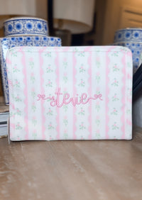 Pink ribbon floral roadie embroidery bow font