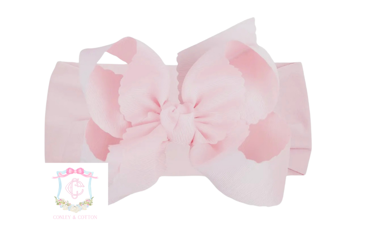 Conley Scalloped Powder Pink Headband Bow