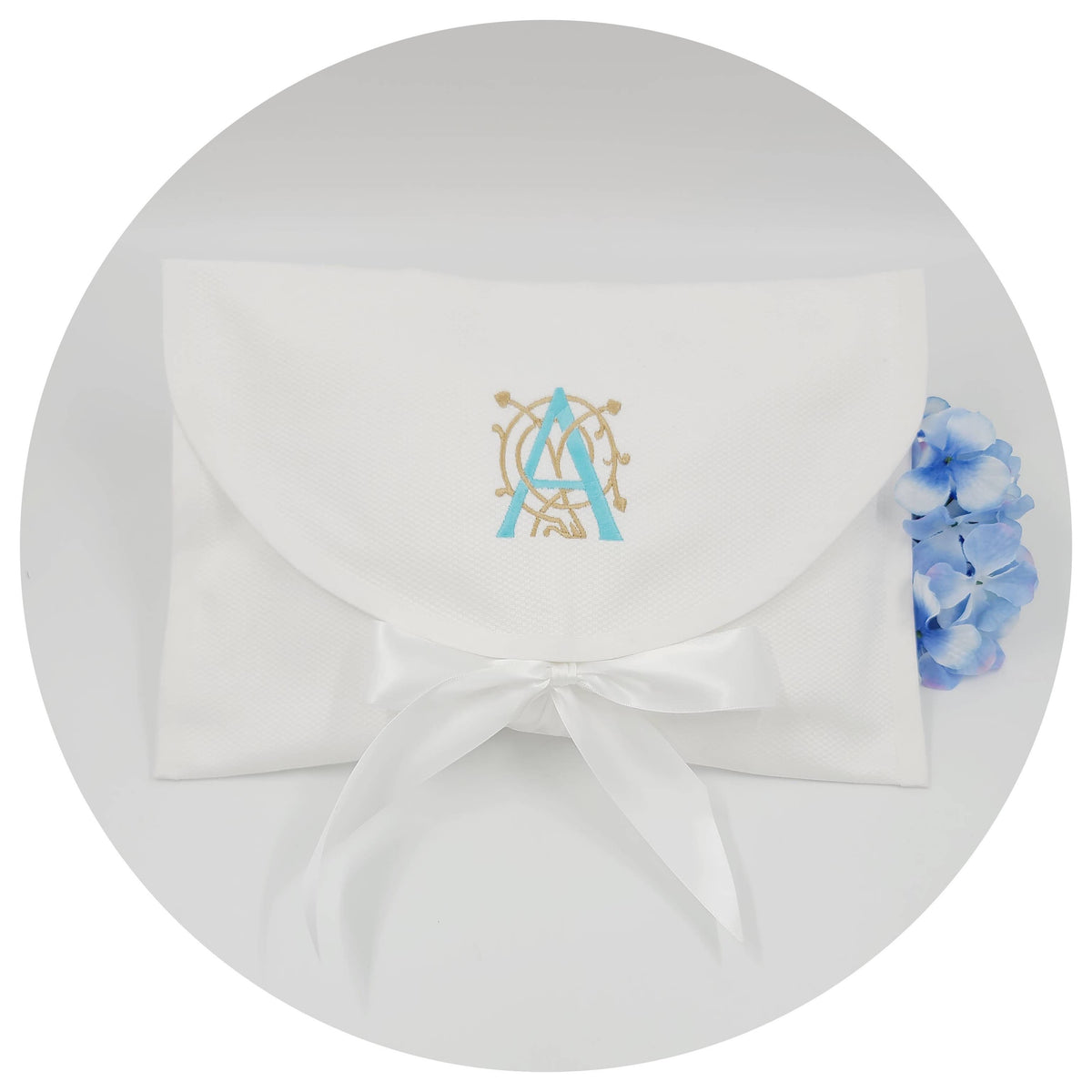 White Cotton Pique Envelope Bag: Medium