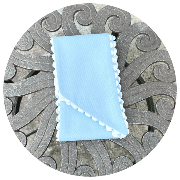 Blue Cotton Pique Sash with Trim : 54 inches / White