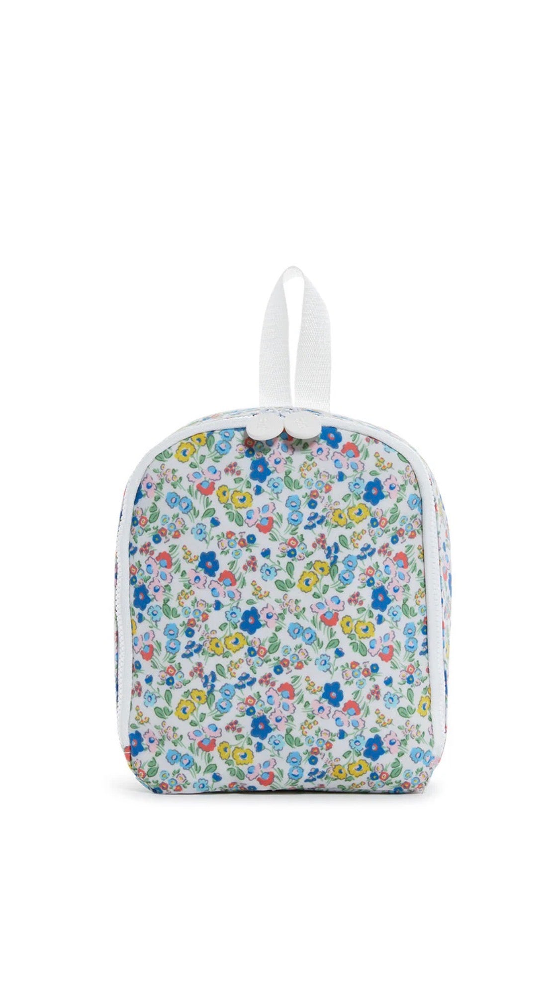 Floral-patterned backpack on a white background
