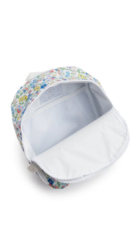 Floral-patterned lunch box on a white background