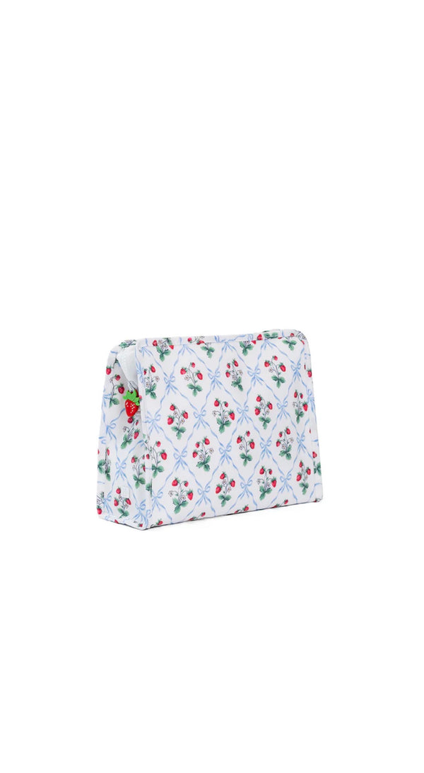 Floral-patterned pouch on a white background