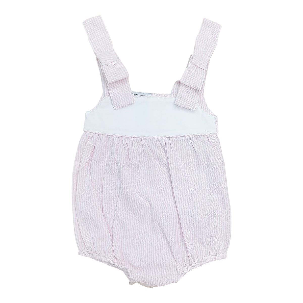 Baby romper with bow shoulders on a white background