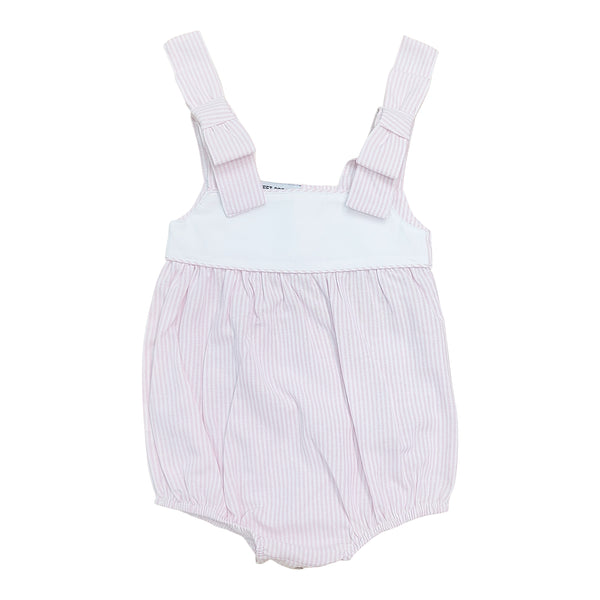 Baby romper with bow shoulders on a white background