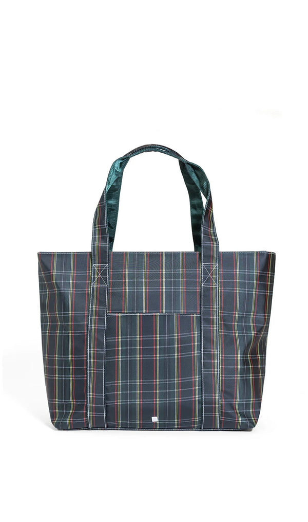 Plaid patterned tote bag on a white background
