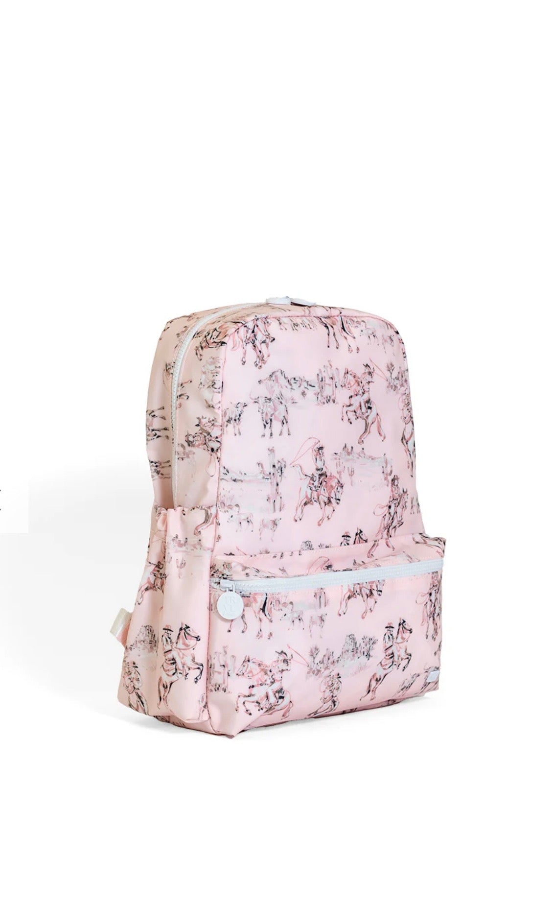 Pink western patterned backpack on a white background