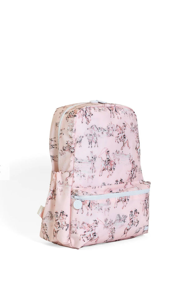 Pink western patterned backpack on a white background