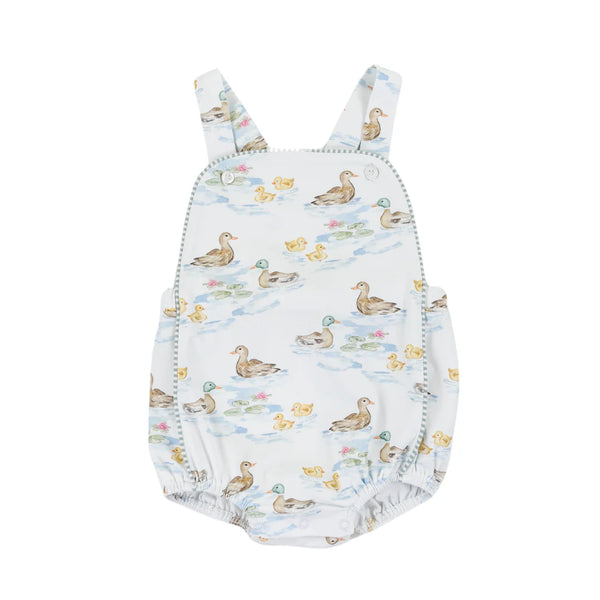 Baby romper with duck pattern on a white background