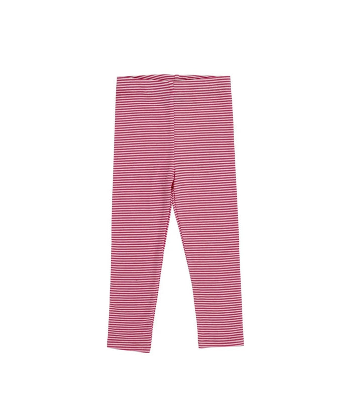 Red and white striped knit cotton leggings for kids