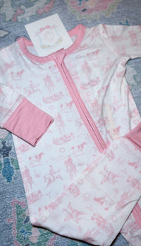 Pink Cowboy Toile Footed Bamboo Sleeper