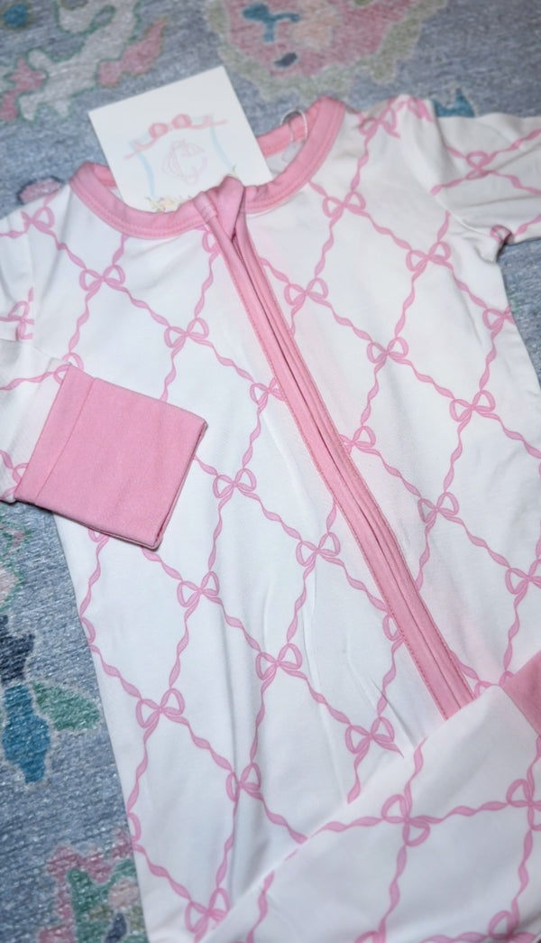 Pink Bow Footed Bamboo Sleeper