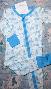 Blue Cowboy Toile Footed Bamboo Sleeper