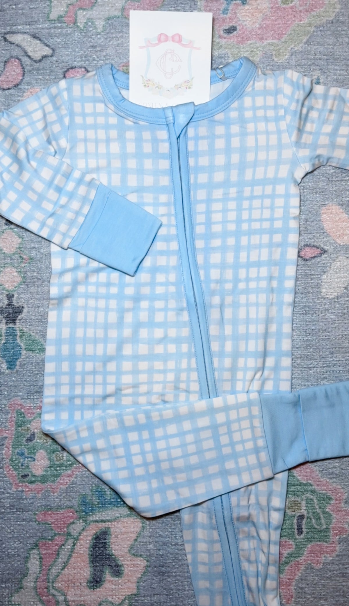 Blue Plaid Footed Bamboo Sleeper