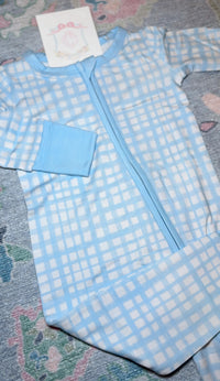 Blue Plaid Footed Bamboo Sleeper