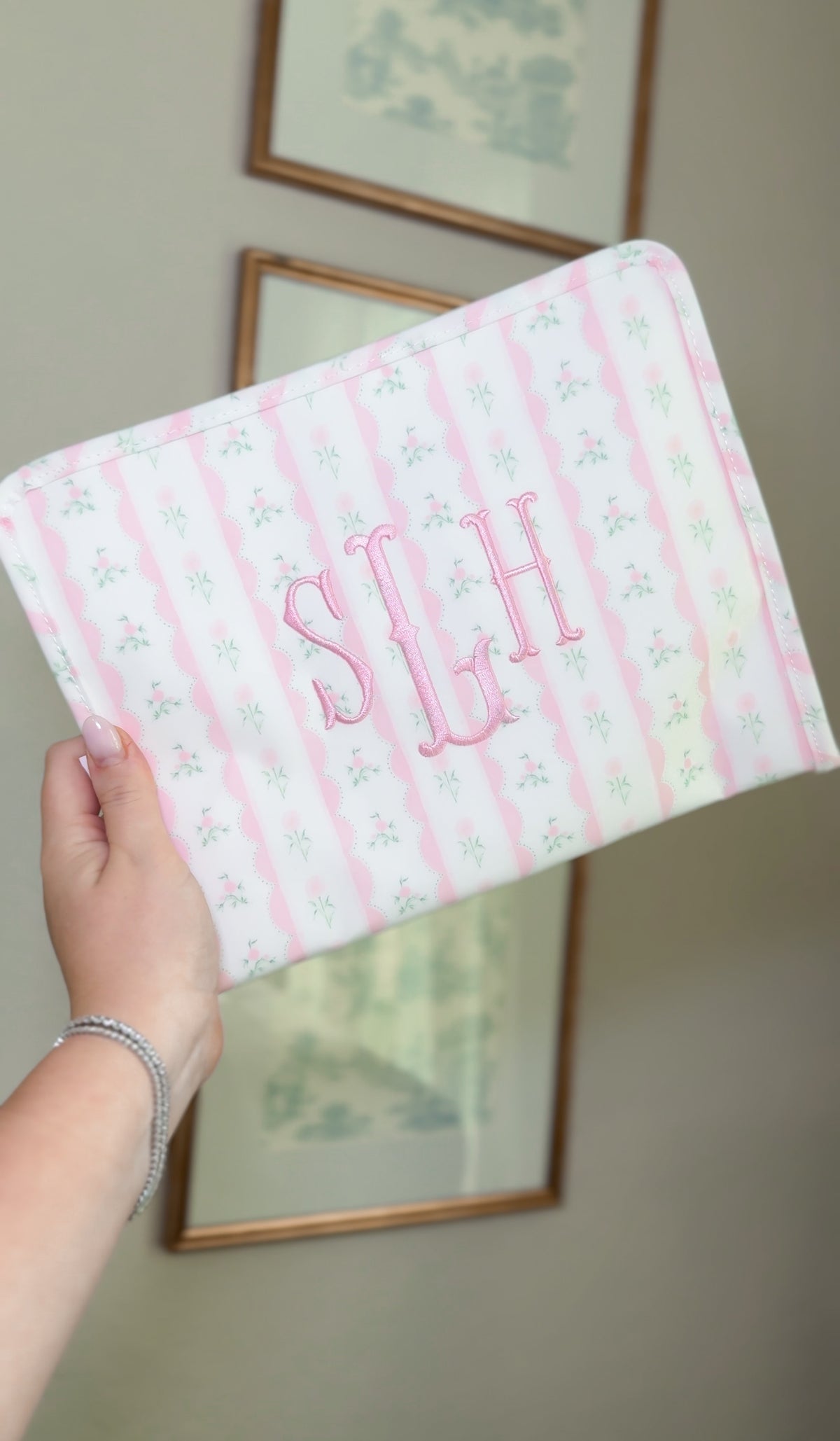 Pink ribbon floral roadie with SLH monogram embroidery