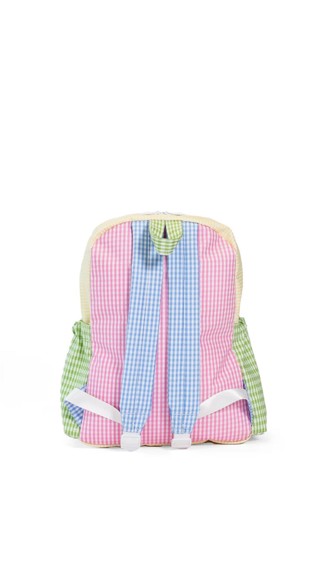 Colorful checkered backpack on a white background