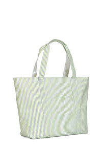 Green striped tote bag on a white background