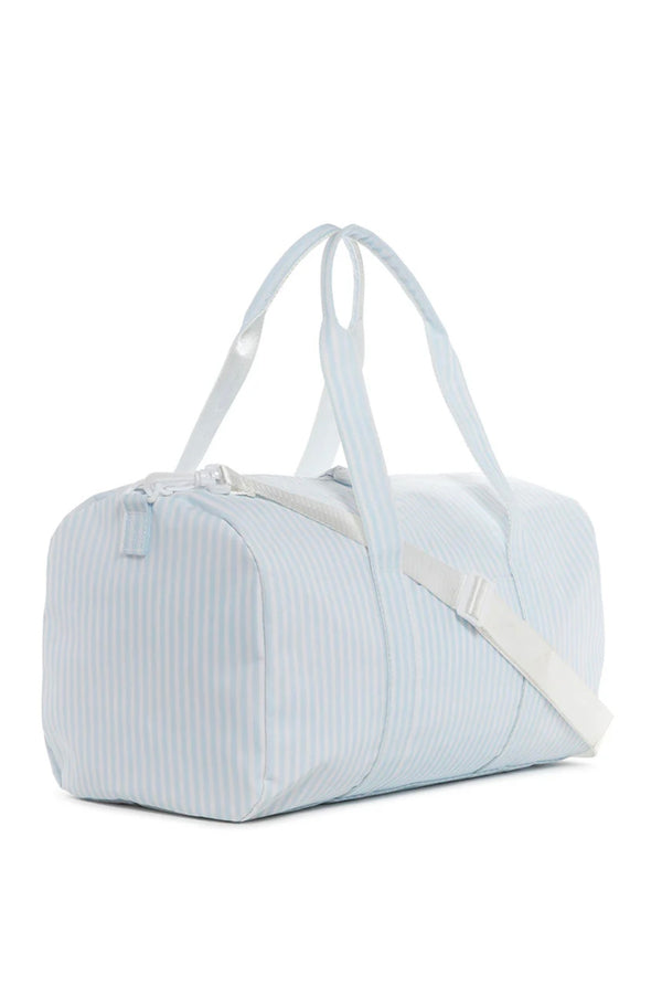 PIMLICO STRIPE BLUE TRVL DUFFLE BAG ON A WHITE BACKGROUND