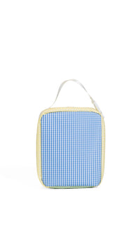 Gingham  blue checkered pattern and white handle on a white background Lunch box