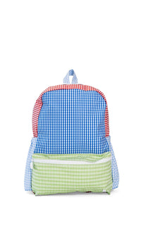 Colorful checkered backpack on a white background