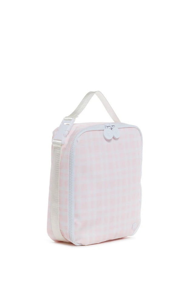 Pink Pimlico Plaid  Trvl Lunch Box on a white background 
