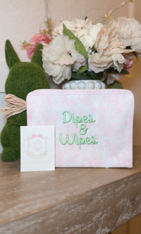 Pink bunny toile dipes and wipes green