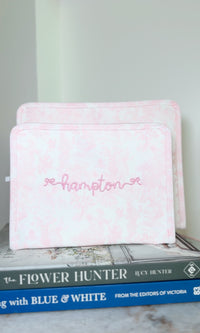 Pink bunny toile roadie Hampton embroidery bow font