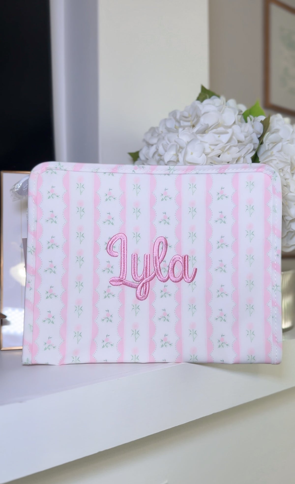 Pink ribbon floral roadie embroidery