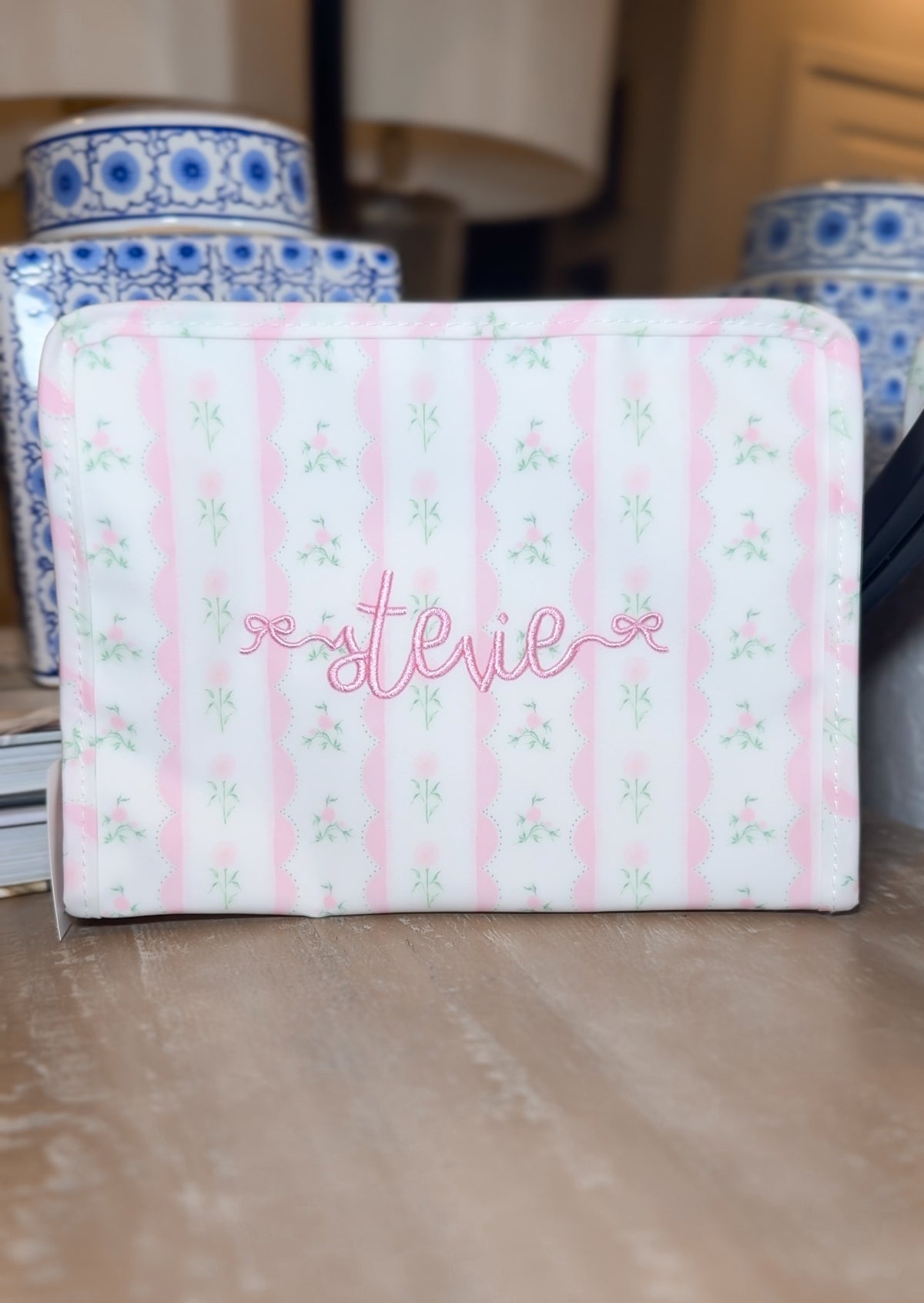 Pink ribbon floral roadie embroidery bow font