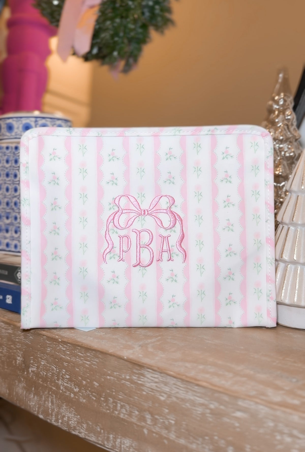 Pink ribbon floral roadie embroidery bow frame