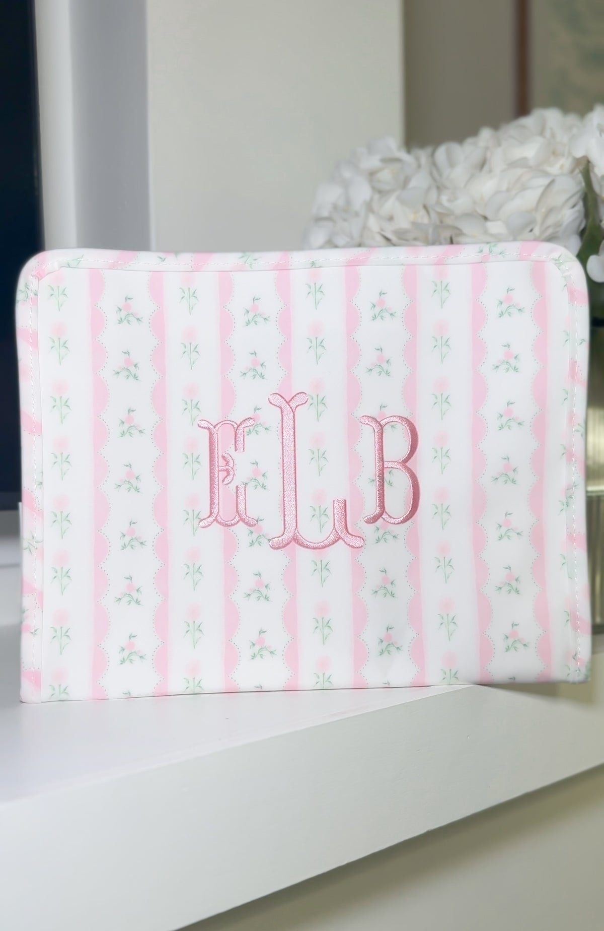 Pink ribbon floral roadie embroidery fishtail font