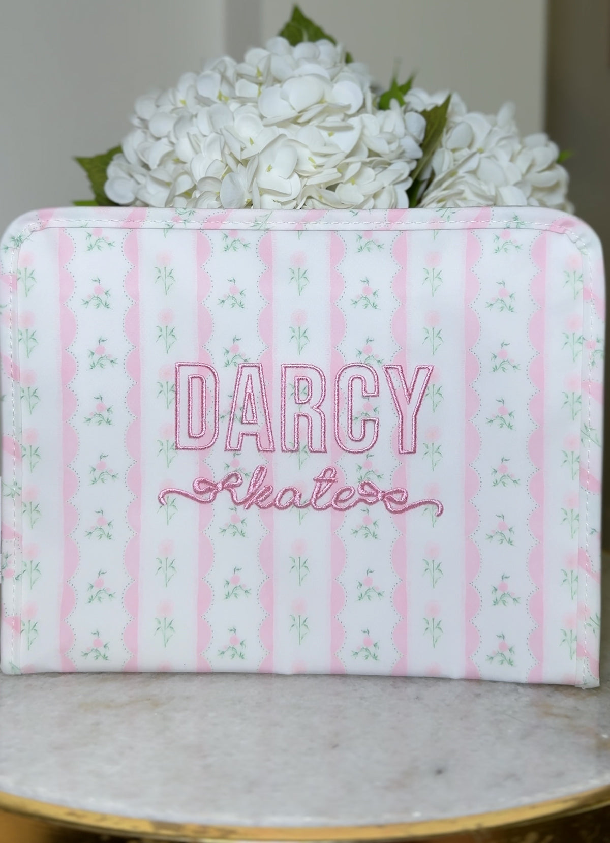 Pink ribbon floral roadie embroidery font with bows