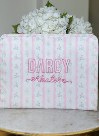 Pink ribbon floral roadie embroidery font with bows