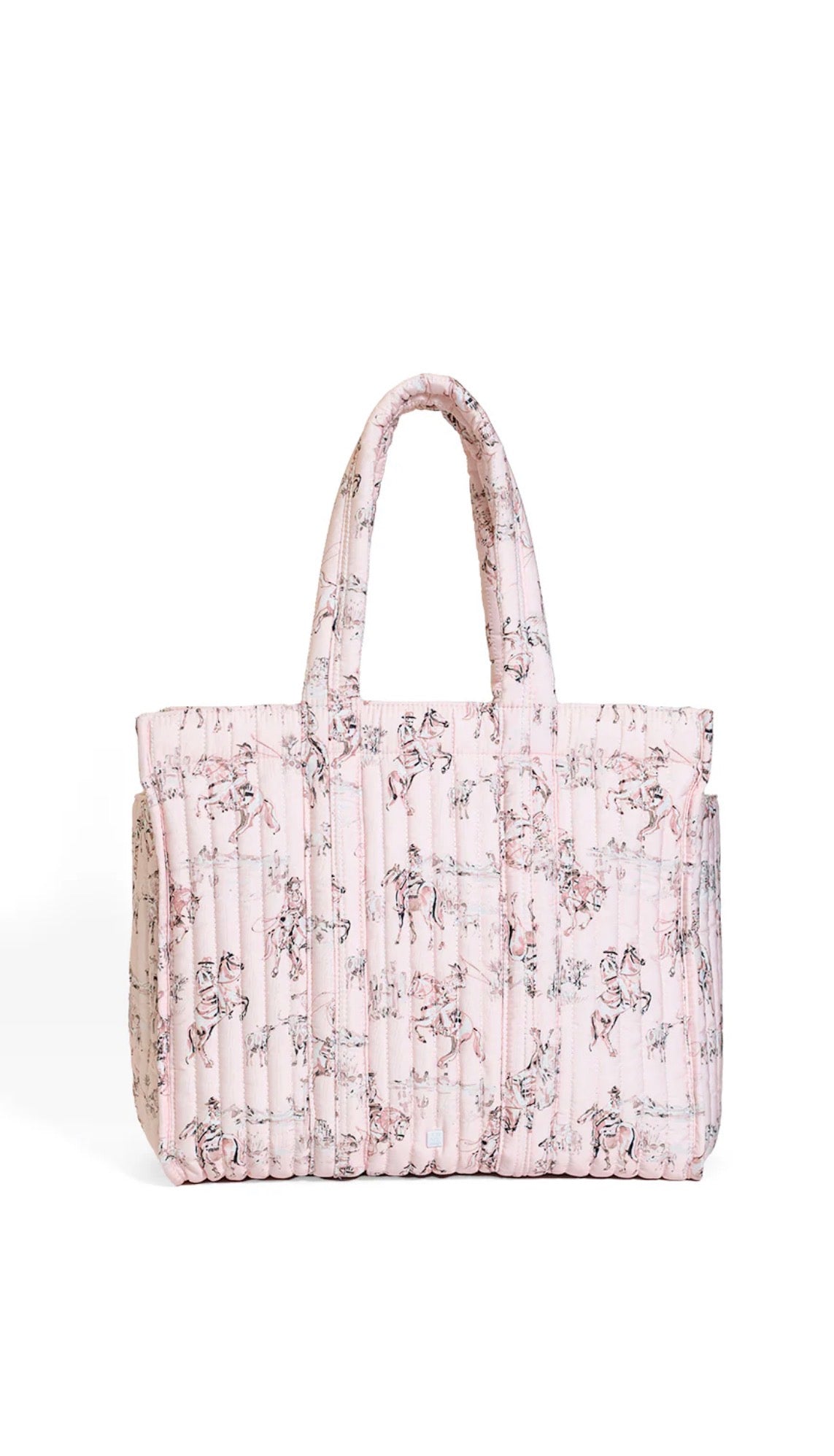 QUILTED GO GO TOTE - COWGIRL TOILE ON WHITE BACKGROUND