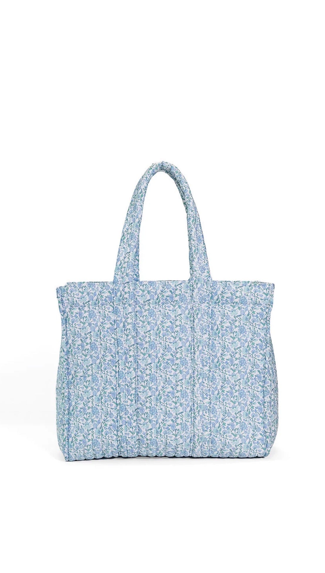 Blue floral tote bag on a white background