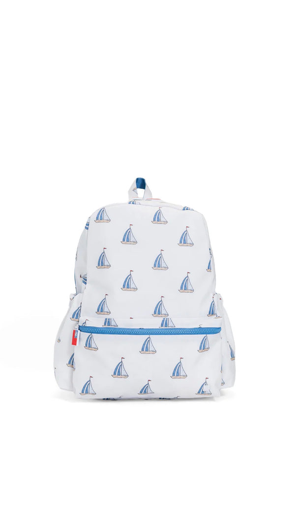 Backpack with sailboat pattern on a white background