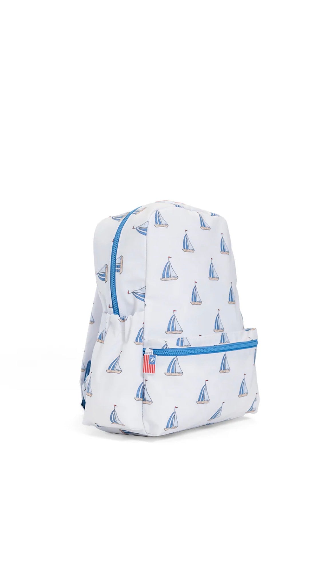 Backpack with sailboat pattern on a white background
