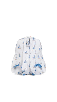 Backpack with sailboat pattern on a white background