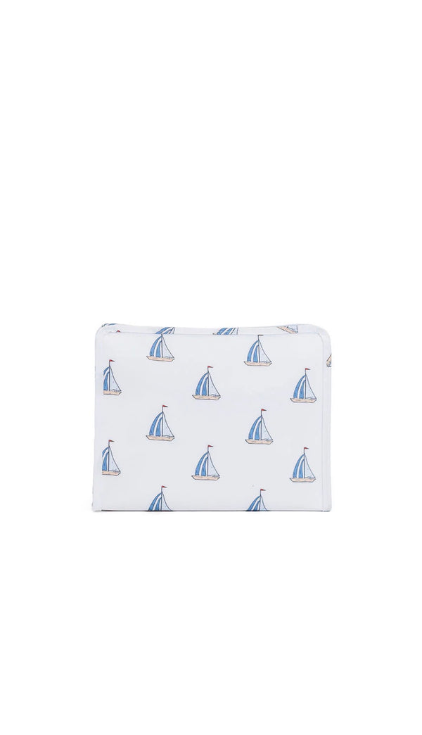 Rectangular pouch with sailboat pattern on a white background