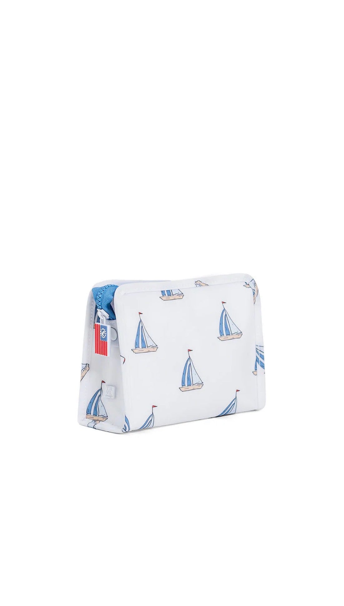 Rectangular pouch with sailboat pattern on a white background