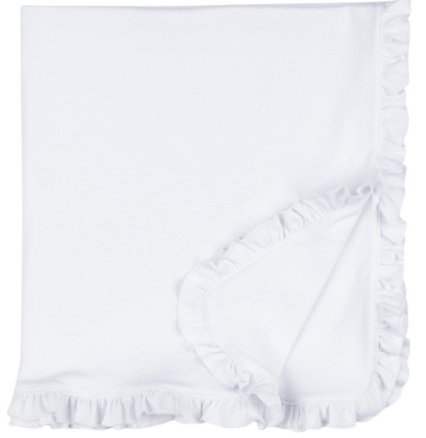 White ruffled blanket on a white background