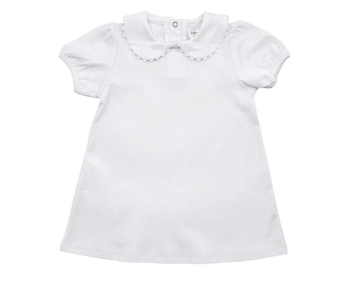 White dress with ruffled collar on a white background