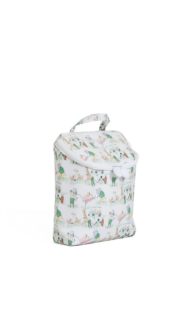Lunch bag with animal and golf pattern on a white background