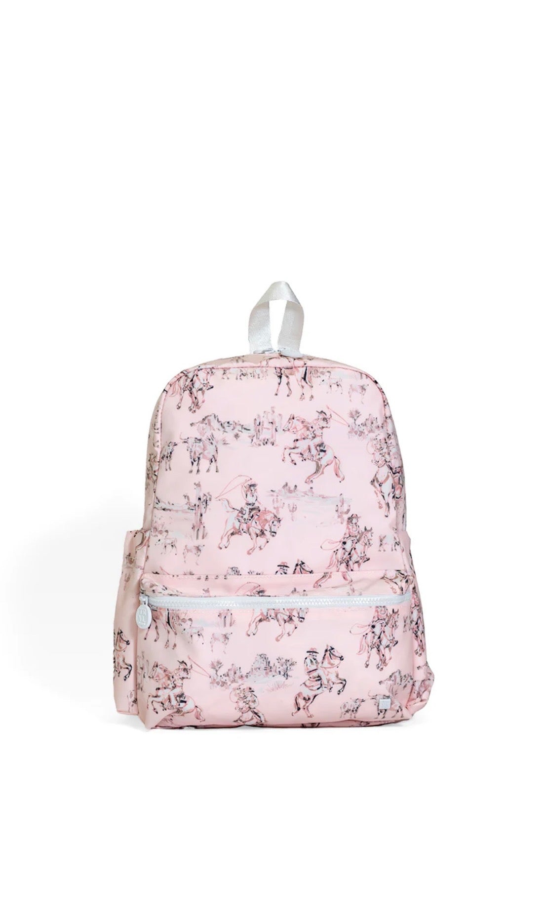 Pink Western print backpack on a white background