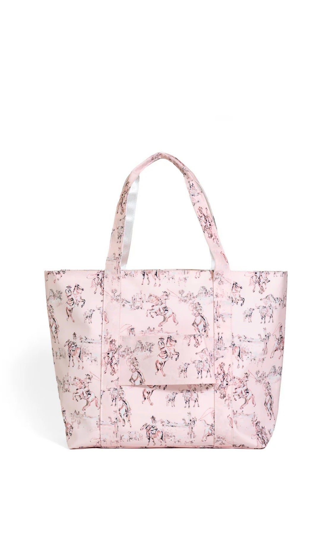 Pink cowboy toilel tote bag on a white background