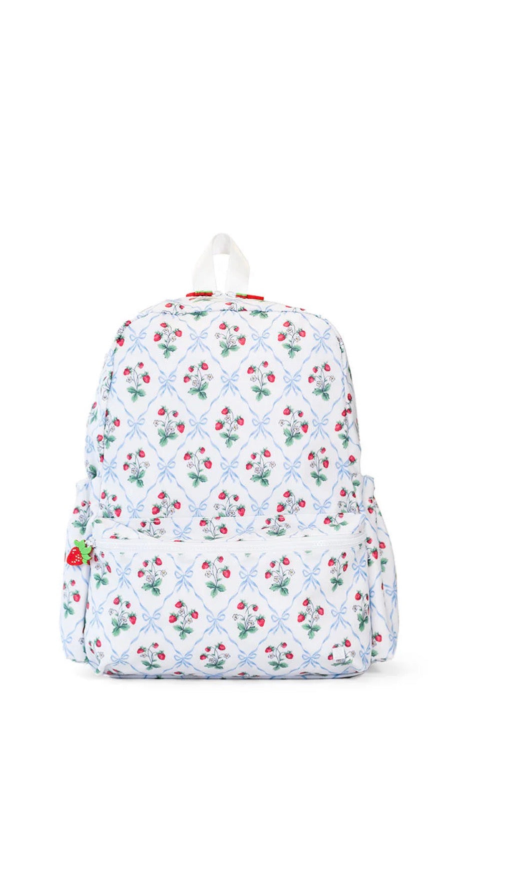 Floral-patterned backpack on a white background