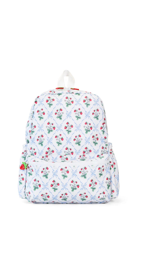 Floral-patterned backpack on a white background
